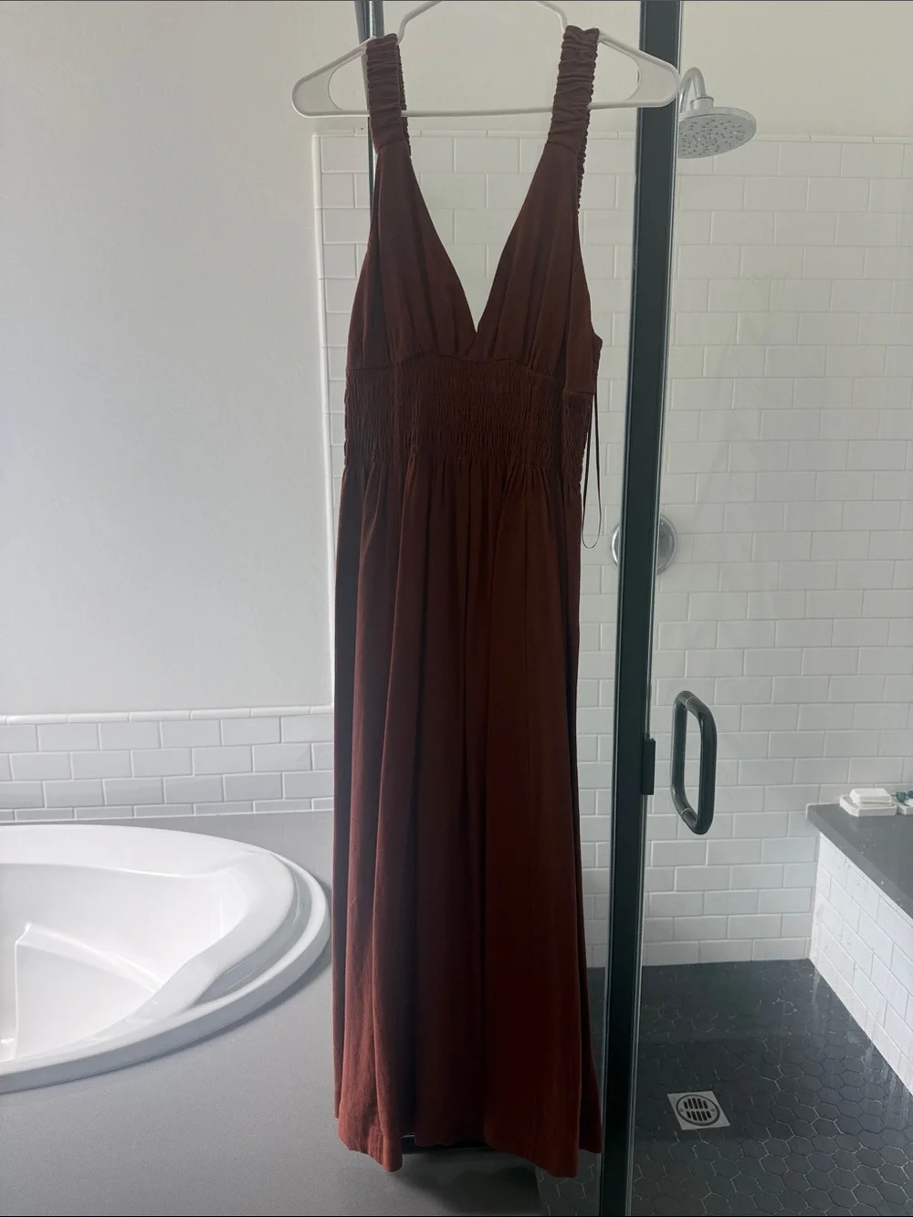 Abercrombie & Fitch Brown Ruched-Strap V-Neck Maxi Dress
